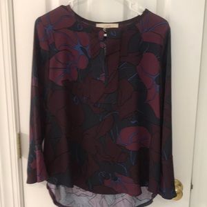 Loft blouse.  Burgundy, mauve, blue with black detail